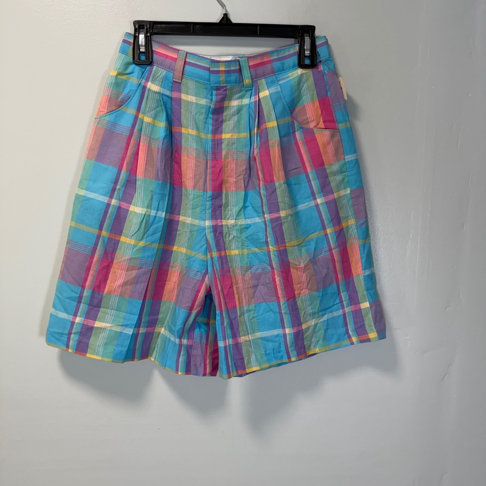 Vintage Bobbie Brooks Plaid Shorts Womens 12 Multicolor Cotton High Rise USA